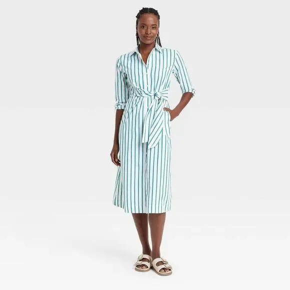 universal thread blue striped dress Universal Thread Shirt Dress Womens Size Small Whiite Blue Striped 100%  Cotton